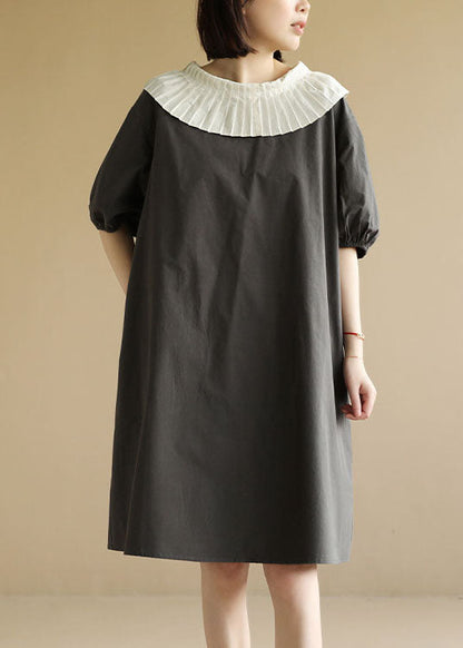 Art Grey O-neck Patchwork Oversized a Line Dress Short Sleeve