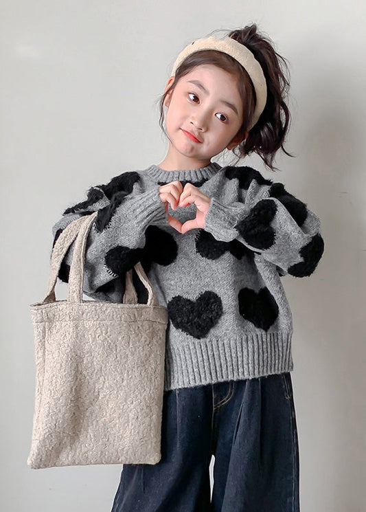Art Grey O-neck Thick Cotton Knit Sweater Spring