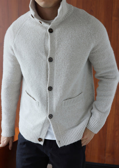 Art Grey Turtleneck Button Cotton Knit Cardigan Winter