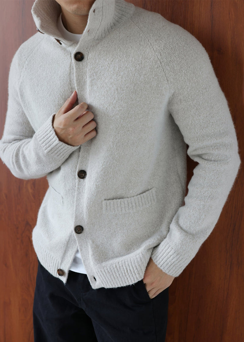 Art Grey Turtleneck Button Cotton Knit Cardigan Winter