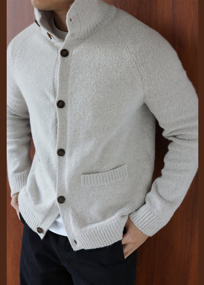 Art Grey Turtleneck Button Cotton Knit Cardigan Winter