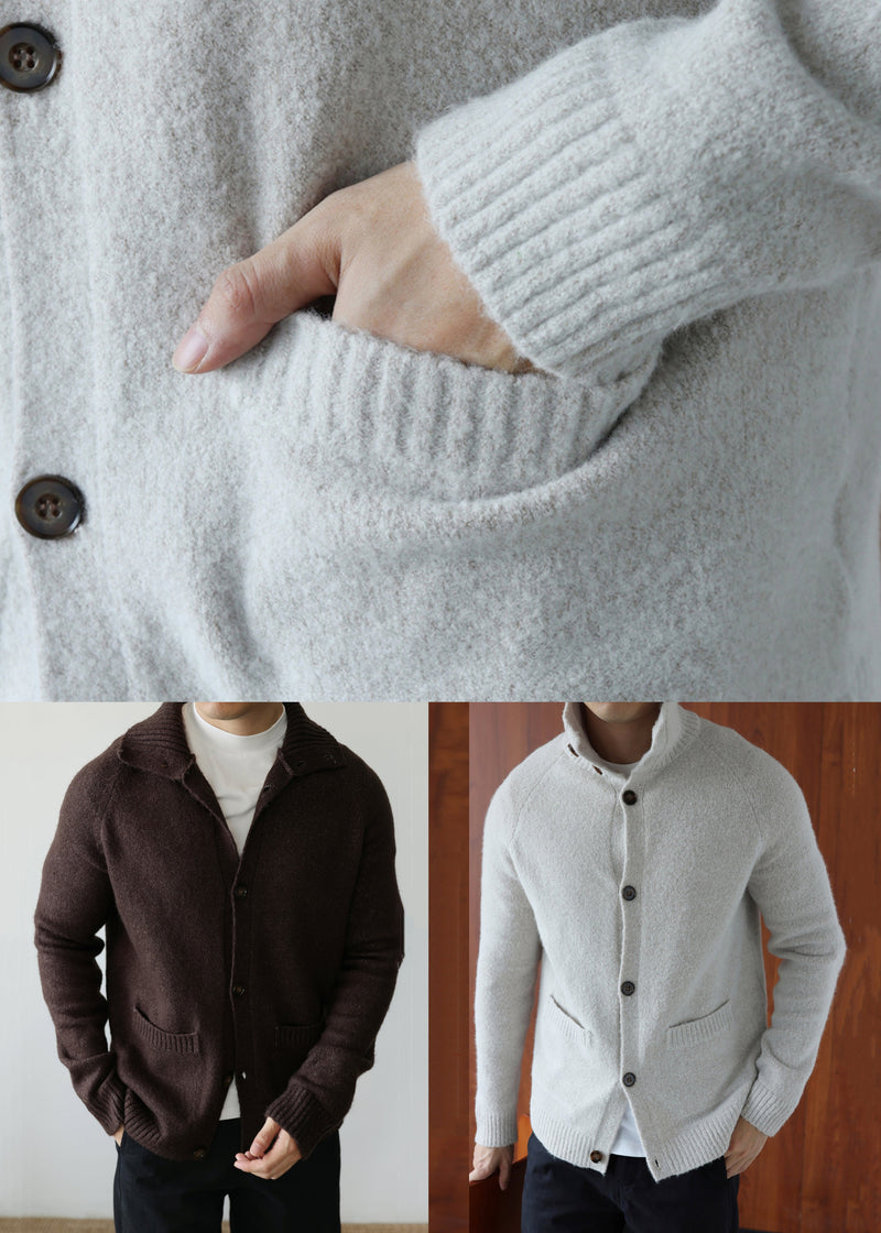 Art Grey Turtleneck Button Cotton Knit Cardigan Winter