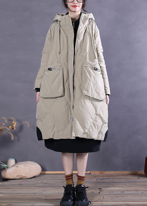 Art Khaki Hooded Pockets Duck Down Winter Down Coat