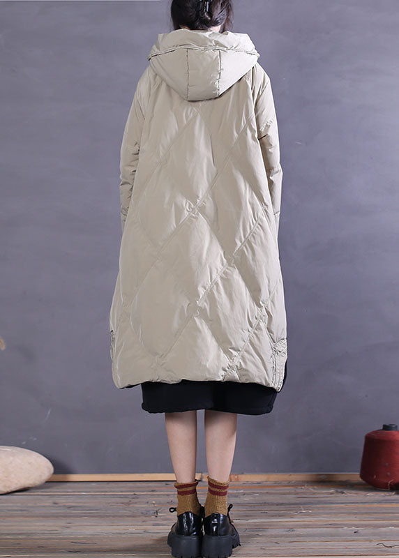 Art Khaki Hooded Pockets Duck Down Winter Down Coat