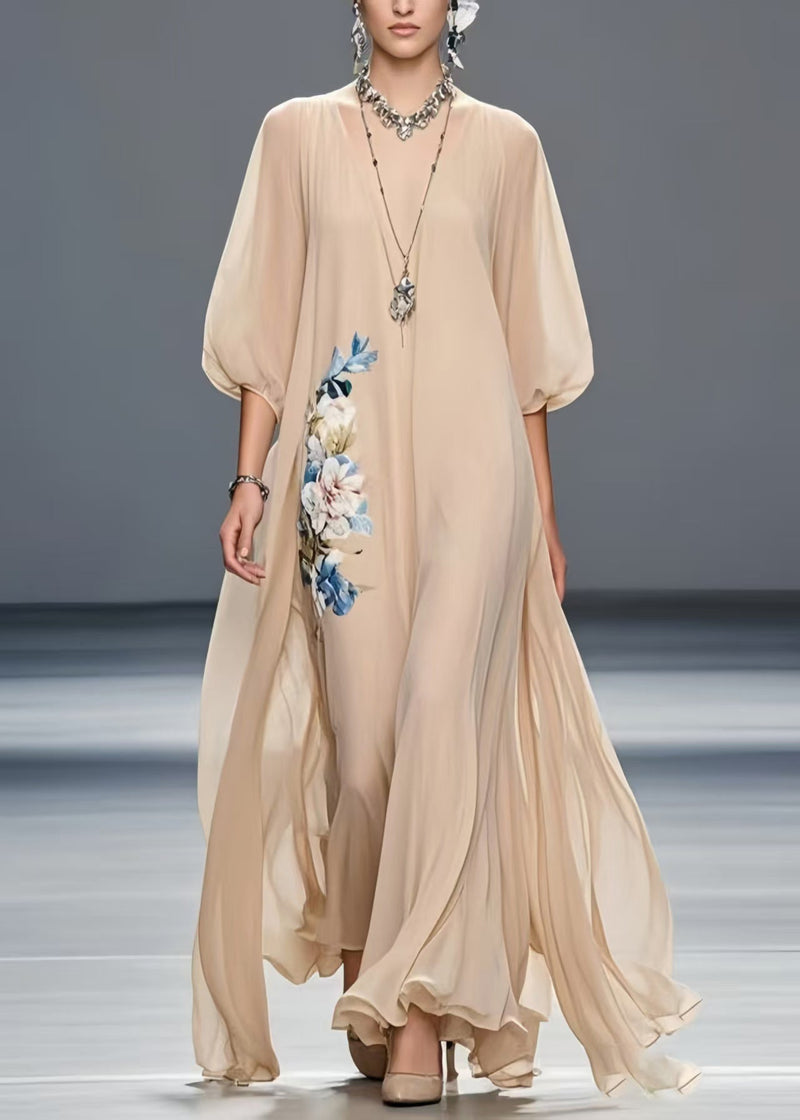 Art Khaki Oversized Chiffon Holiday Dress Summer