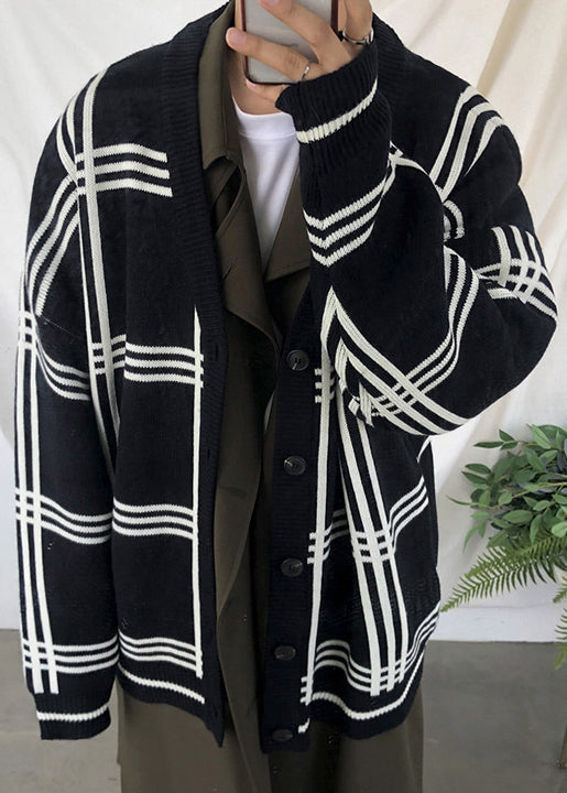 Art Khaki Plaid Button Knit Cardigans Spring