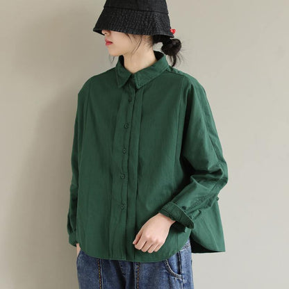 Art Lapel Button Down Spring Tops Women Pattern Green Top