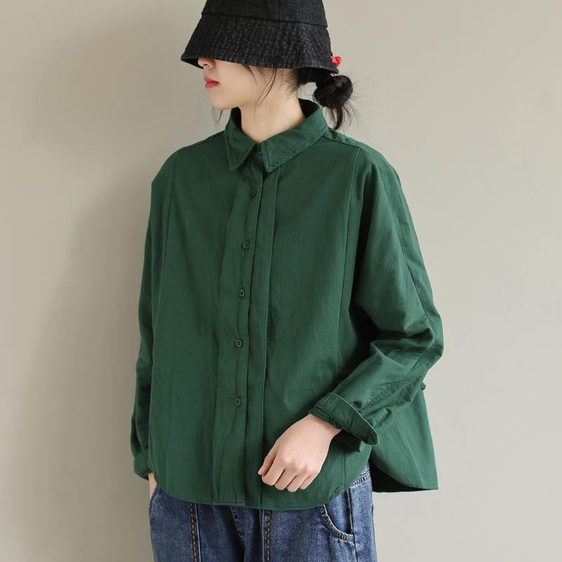 Art Lapel Button Down Spring Tops Pattern Green Top