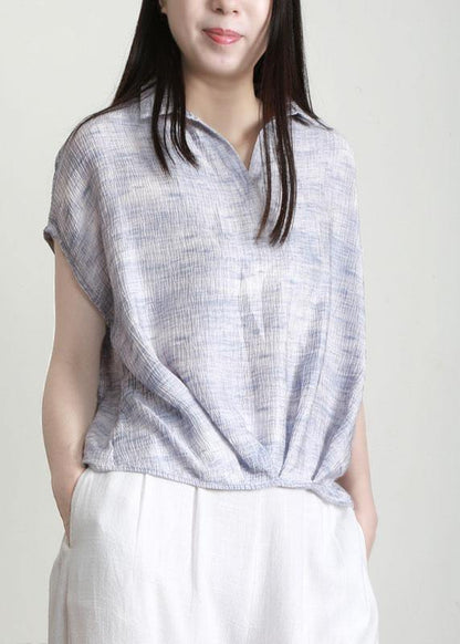 Art Light Blue Peter Pan Collar Tencel Top