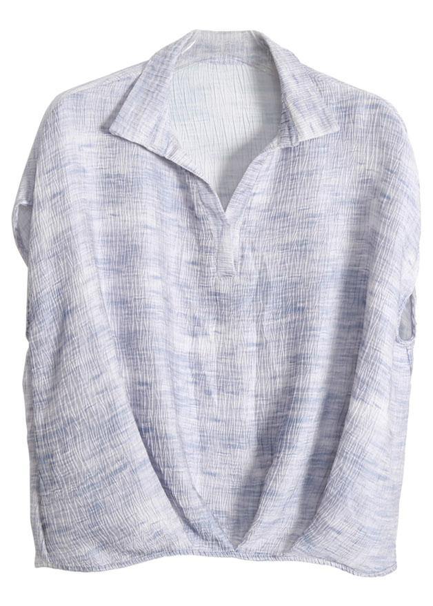Art Light Blue Peter Pan Collar Tencel Top