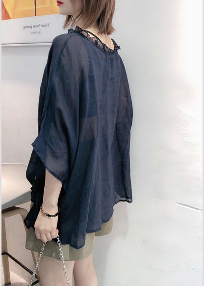 Art Yellow Tops Ruffles Trim Half Sleeve Shirts Blouse
