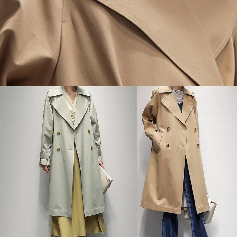 Art Notched Pockets Tunic Coats Light Green Knee Coat
