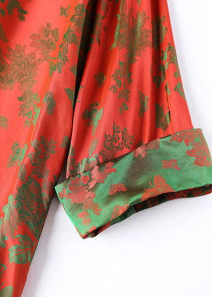 Art Pink Crane Double-layer Collar Asymmetrical Jacquard Silk Shirt Top Fall