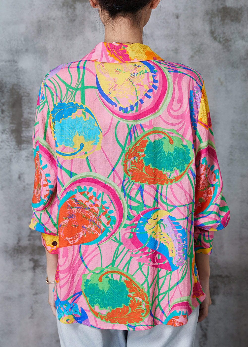 Art Pink Oversized Print Cotton Top Fall