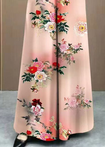 Art Pink Tie Dye Pockets Cotton Wide Leg Pants Elastic Waist