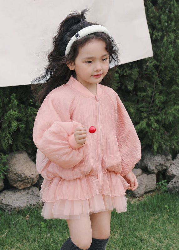 Art Pink Zip Up Pockets Patchwork Tulle Dress Fall