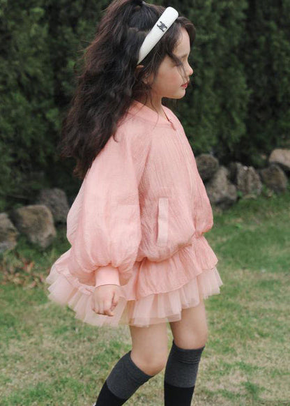 Art Pink Zip Up Pockets Patchwork Tulle Dress Fall