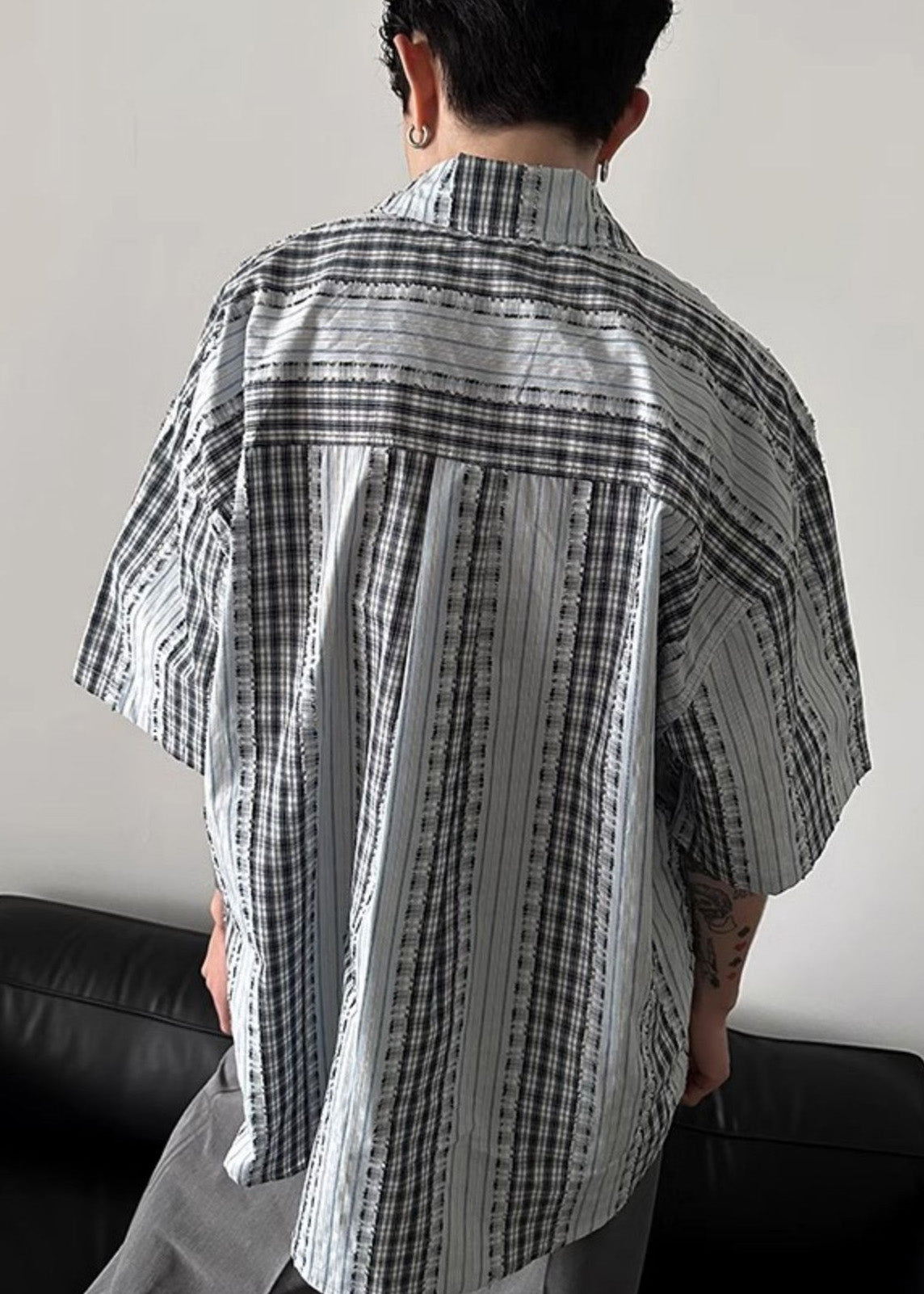 Art Plaid Button Patchwork Cotton Shirt Summer