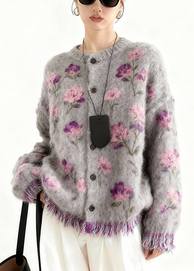 Art Purple Tasseled Cozy Knit Coats Spring