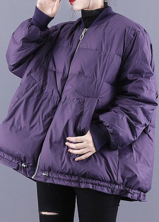 Art Purple Zip Up Drawstring Fine Cotton Filled Thick Winter Jackets