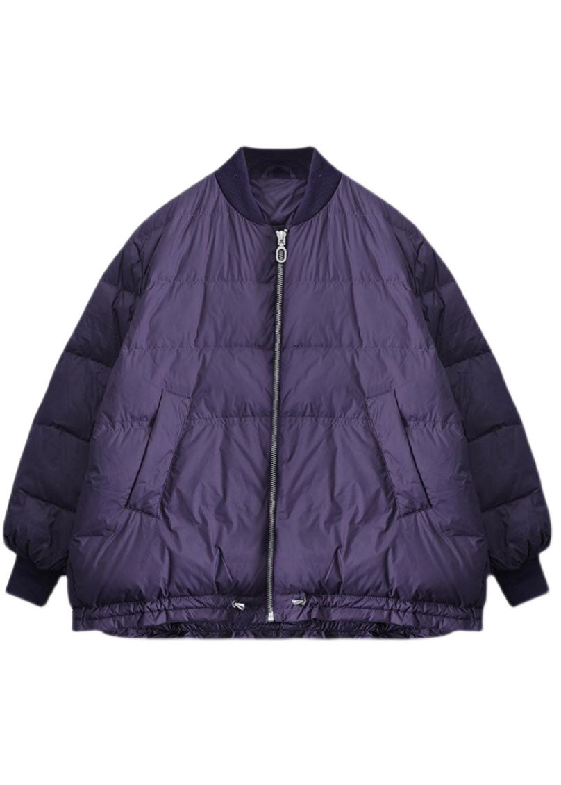 Art Purple Zip Up Drawstring Fine Cotton Filled Thick Winter Jackets