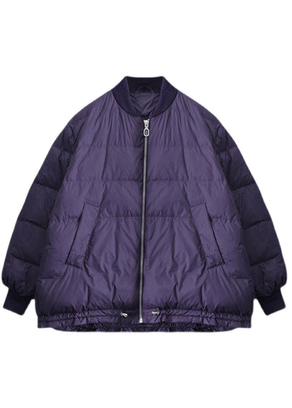 Art Purple Zip Up Drawstring Fine Cotton Filled Thick Winter Jackets