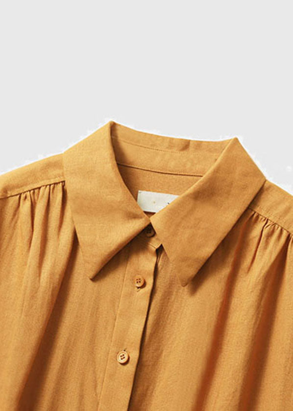 Art Yellow Peter Pan Collar Patchwork Wrinkled Linen Maxi Dresses Sleeveless