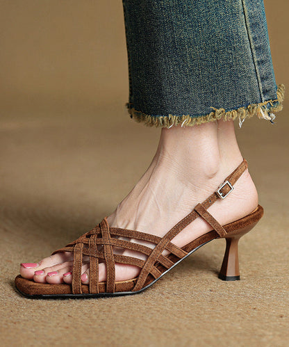 Art Splicing High Heel Sandals Black Suede Peep Toe