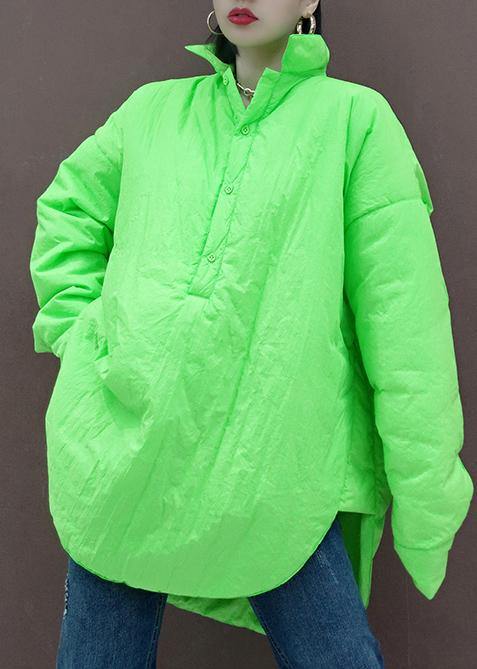 Art Stand Collar Low High Design Spring Pattern Sewing Green Blouse