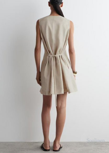 Art V Neck Linen a Line Tea Dress Sleeveless