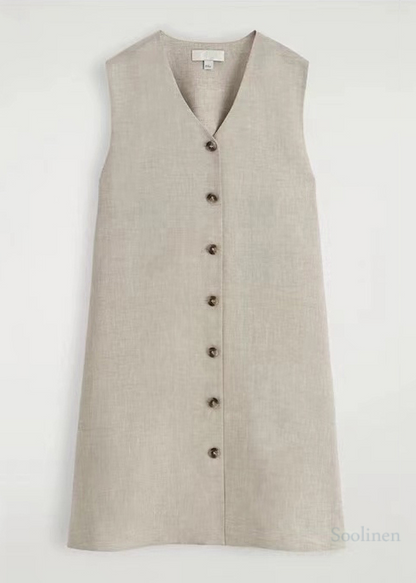 Art V Neck Linen a Line Tea Dress Sleeveless
