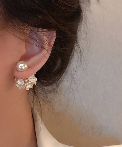 Art White Alloy Acrylic Pearl Zircon Stud Earrings