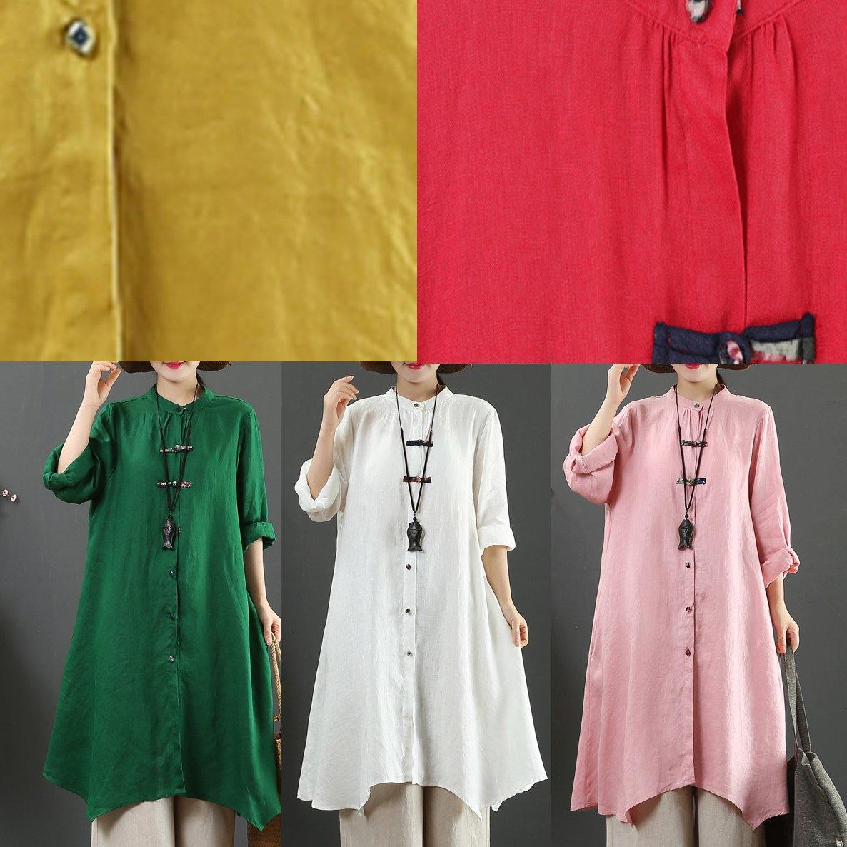 Art Yellow Blouses For Women Stand Collar Asymmetric Spring Top