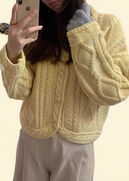 Art Yellow O-neck Button Cozy Knit Cardigans Fall
