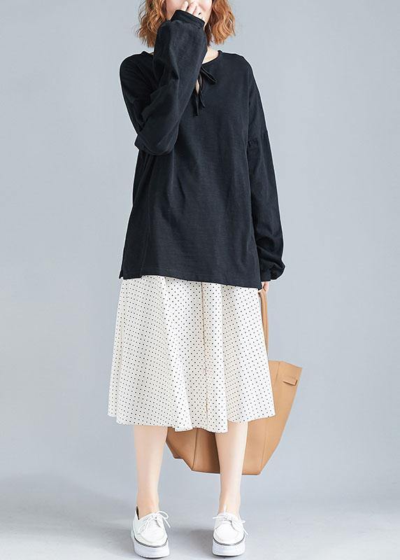 Art black cotton box top long sleeve Knee fall top