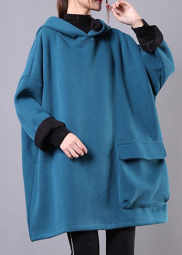 Art Blue Cotton Clothes for Hooded Thick Loose Fall Blouse