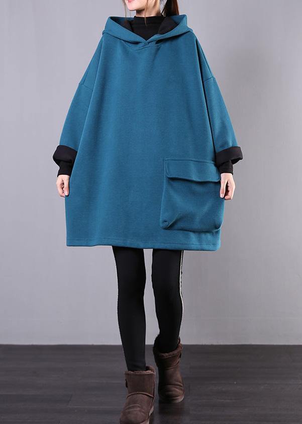 Art blue cotton clothes For Women hooded thick loose fall blouse