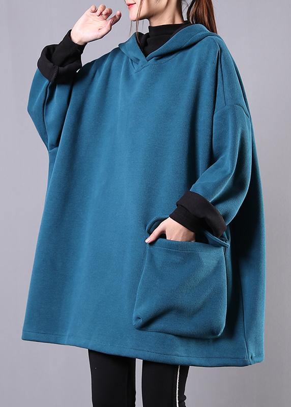 Art Blue Cotton Clothes for Hooded Thick Loose Fall Blouse