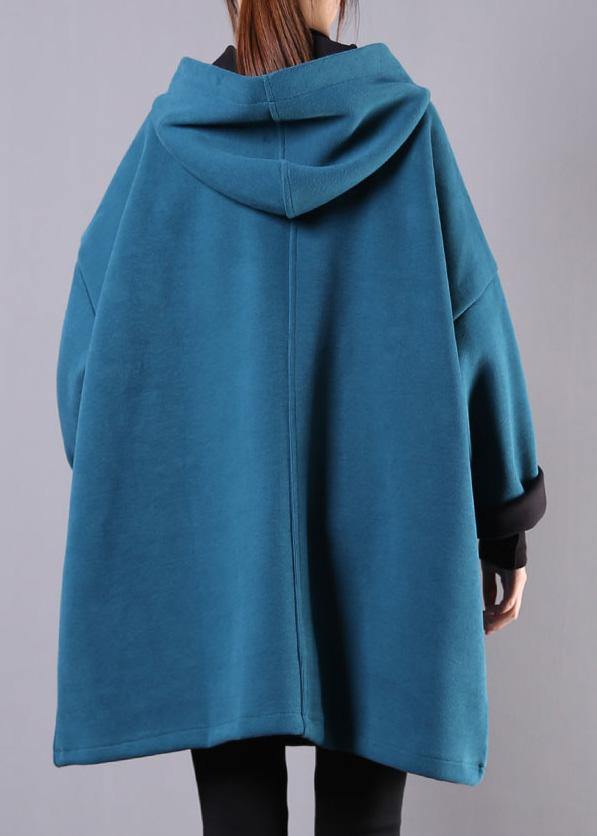 Art Blue Cotton Clothes for Hooded Thick Loose Fall Blouse