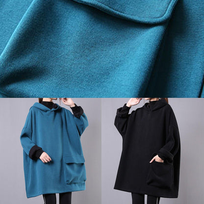 Art blue cotton clothes For Women hooded thick loose fall blouse