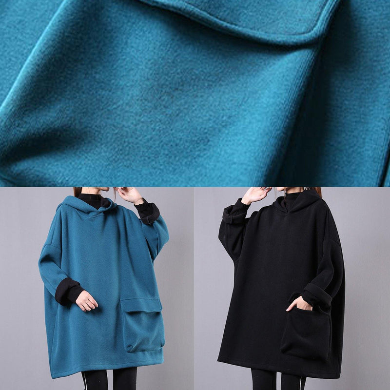 Art Blue Cotton Clothes for Hooded Thick Loose Fall Blouse