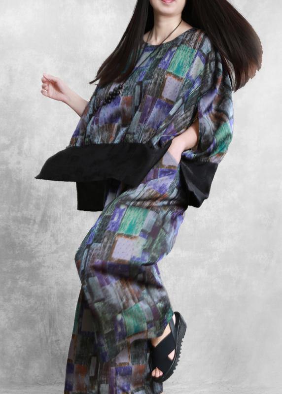 Art Blue Stitching Suit Large Size National Style Two-piece Suit