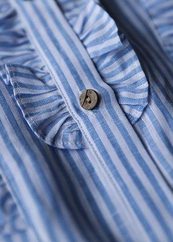 Art Blue Striped Linen Lapel Half Sleeve Summer Dress