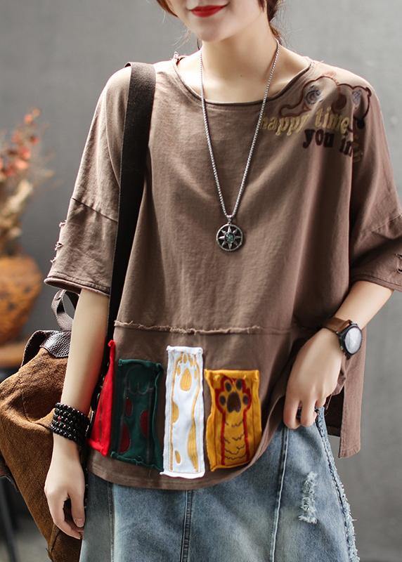 Art Cotton Tunic Top Pakistani Summer Yellow Loose Retro Ripped Hole Embroidery T-shirt