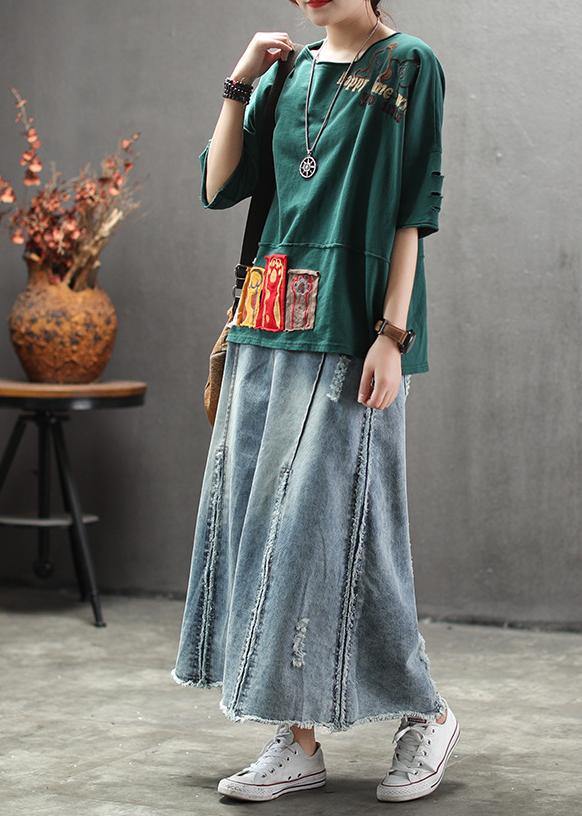 Art Cotton Tunic Top Pakistani Summer Yellow Loose Retro Ripped Hole Embroidery T-shirt