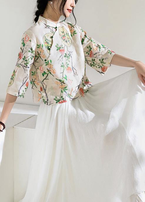 Art Linen Blouses for Half Sleeve Oversized Stand Collar Shirts