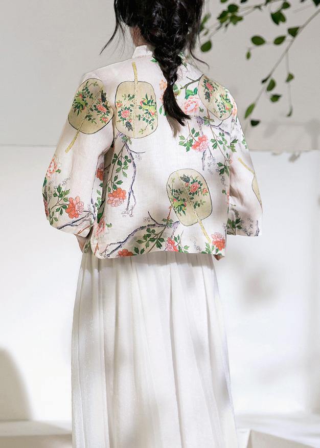 Art Linen Blouses for Half Sleeve Oversized Stand Collar Shirts