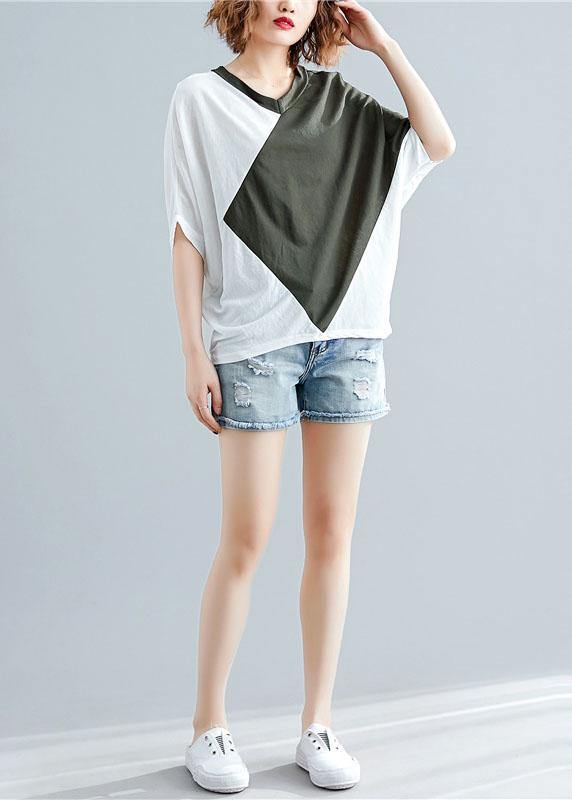 Art Green Cotton Blouses for Patchwork Baggy Summer Blouse