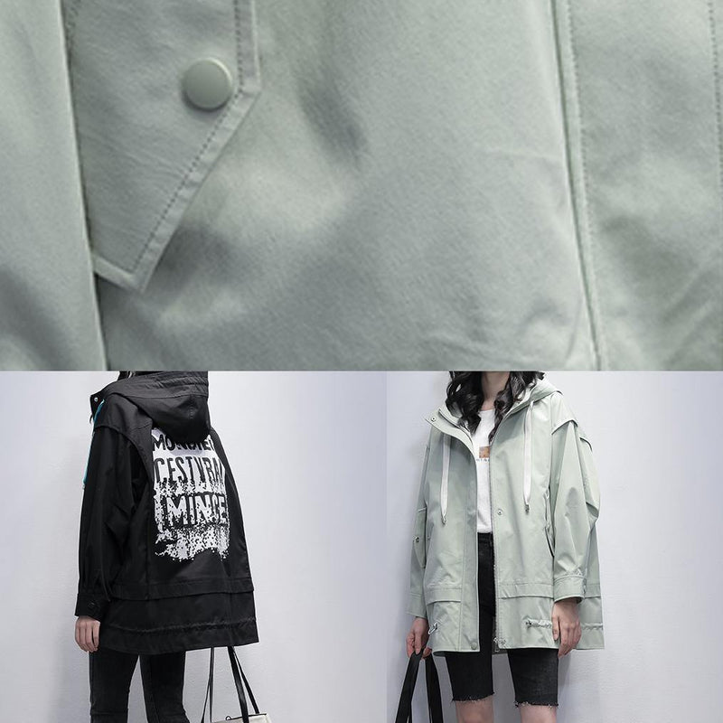 Art Hooded Letter Coats Green Coats