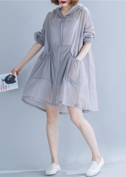 Art Hooded Cotton Tunic Top Fabrics Gray Blouses Summer